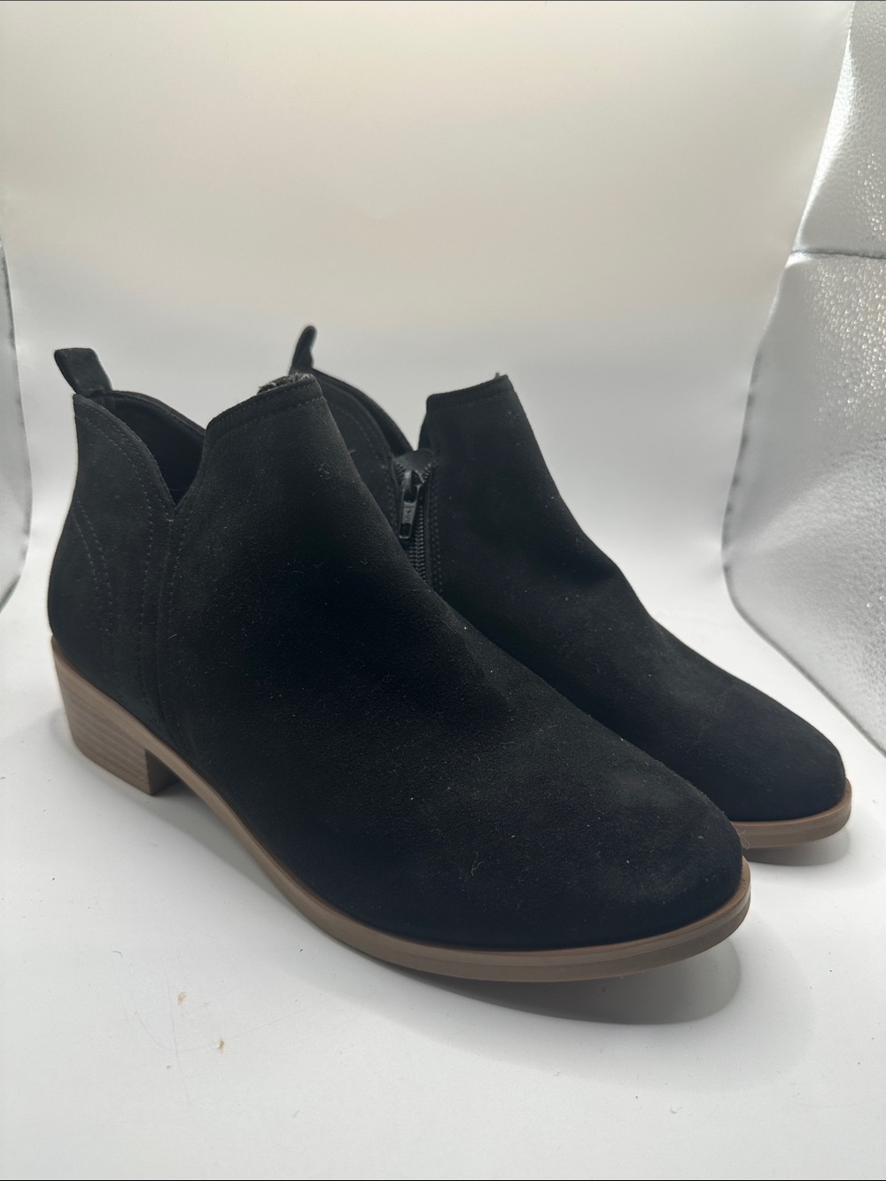 Black Suede Women's Ankle Booties - Classic Side Zip Size 8.5W